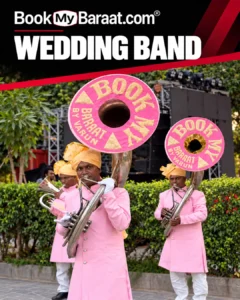 Book My Baraat wedding brass band musicians in pink uniforms