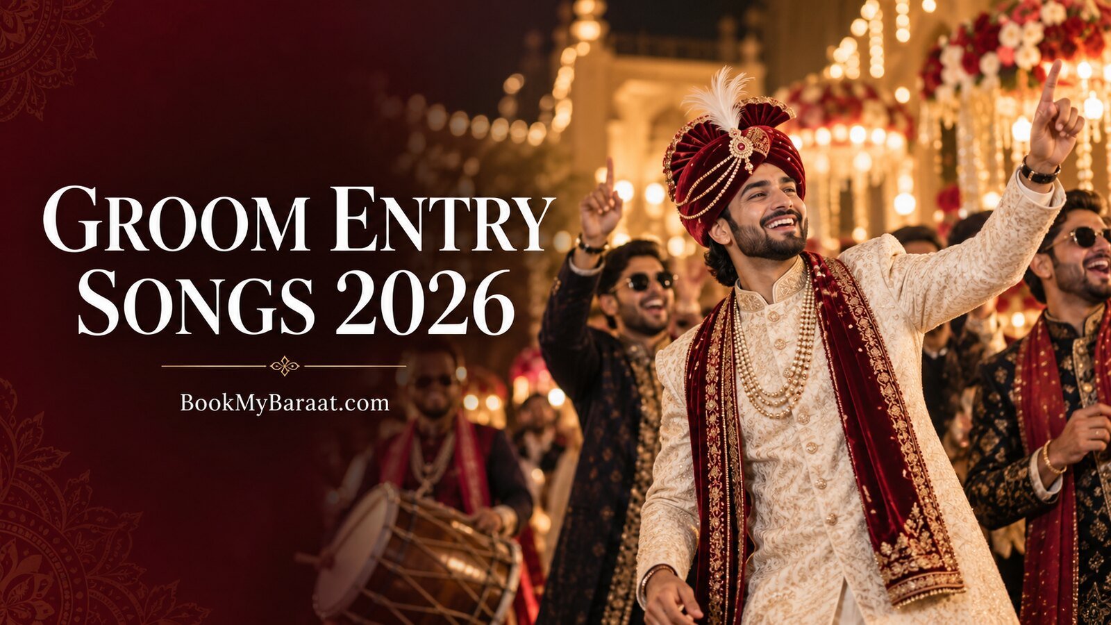 Illustrated cover of a groom celebrating his wedding entry with Groom Entry Songs 2026 title